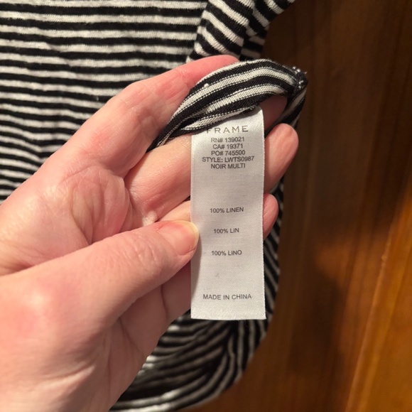Frame Weekender Striped Linen T-shirt Black & White XS - Picture 5 of 7